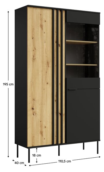 KONDELA Vitrína 2D, čierna/dub artisan, RIMINA
