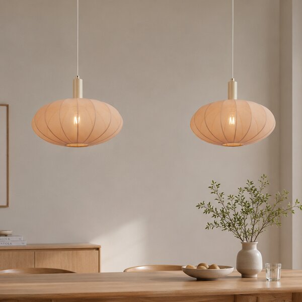 Japandi závesná lampa béžová s látkovým tienidlom 2-svetlá - Bida