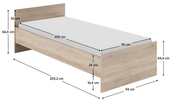 KONDELA Posteľ, 90x200, dub sonoma, RAMSA 1