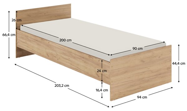 KONDELA Posteľ, 90x200, dub craft zlatý, RAMSA 1