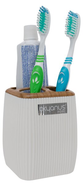 KONDELA Sada kúpeľňových doplnkov, 5 dielna, biela/hnedá, MIRKO TYP 2
