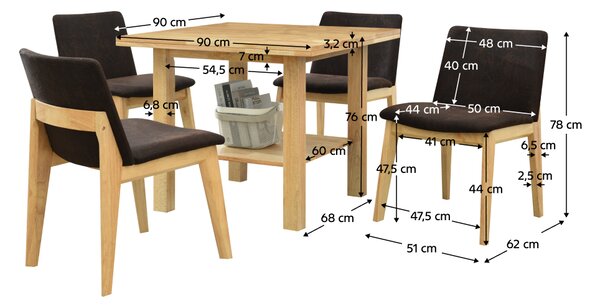 KONDELA Jedálenský set 1+4, masívne drevo, prírodná/tmavohnedá, FOSEN