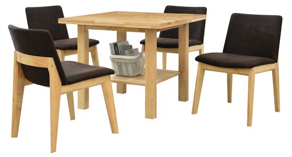 KONDELA Jedálenský set 1+4, masívne drevo, prírodná/tmavohnedá, FOSEN