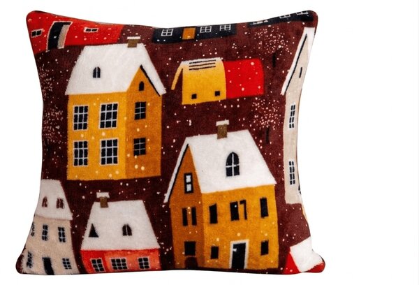 Mikroplyšová obliečka na vankúšik SNOWY VILLAGE 45x45 cm, farebný