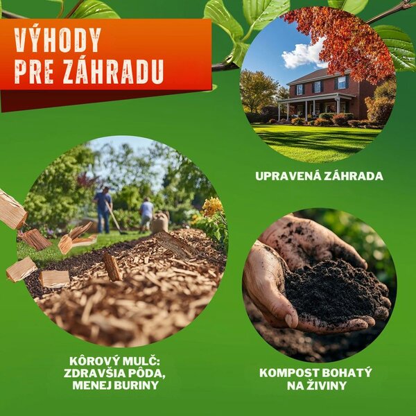 Záhradný štiepkovač/drvič DIOX+2x 60l vrece, 3100W čierna/zelená Gardebruk