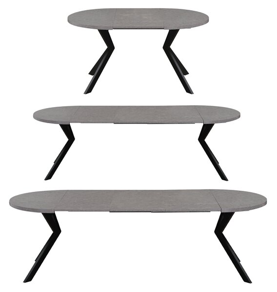 KONDELA Jedálenský rozkladací stôl, betón svetlý/čierna, 100-250x75,5 cm, LUKOS