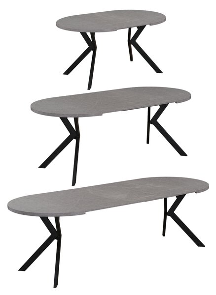 KONDELA Jedálenský rozkladací stôl, betón svetlý/čierna, 100-250x75,5 cm, LUKOS