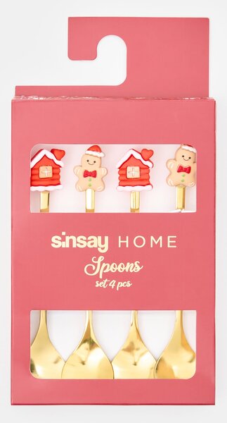 Sinsay - Súprava vianočných lyžičiek s medovníkmi a domčekmi 4 pack - zlatá