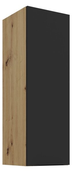 Vysoká horná skrinka LUNARA - šírka 30 cm, čierna / dub artisan