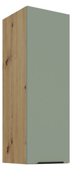 Vysoká horná skrinka LUNARA - šírka 30 cm, zelená / dub artisan