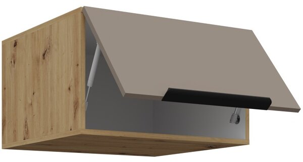 Horná hlboká skrinka s výklopnými dvierkami LUNARA - šírka 60 cm, tmavo béžová / dub artisan