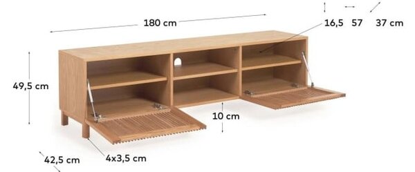 TV stolík v dekore duba v prírodnej farbe 180x50 cm Beyla – Kave Home
