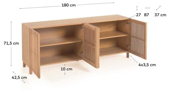 Nízka komoda v dekore duba v prírodnej farbe 180x72 cm Beyla – Kave Home