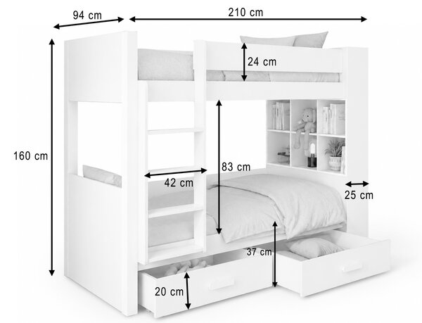 Poschodová posteľ s úložným priestorom Kasparo 80x180 - kašmír