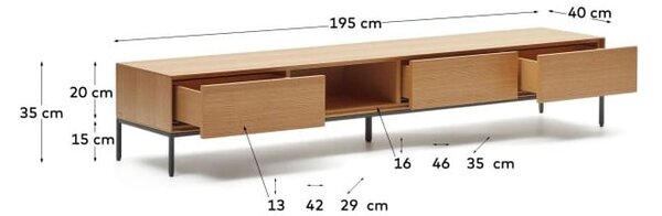 TV stolík v dekore duba v prírodnej farbe 195x35 cm Vedrana – Kave Home