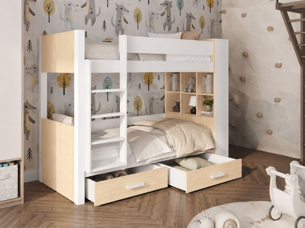 Poschodová posteľ s úložným priestorom Kasparo 80x180 - biela / borovica
