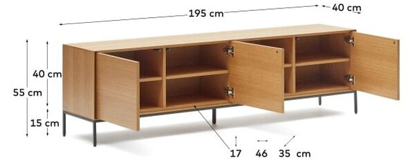 TV stolík v dekore duba v prírodnej farbe 195x55 cm Vedrana – Kave Home