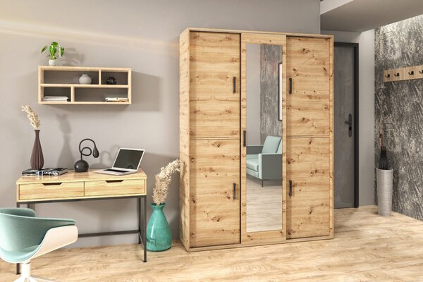 Priestranná šatníková skriňa so zrkadlom 150 cm AUREVIA - dub artisan