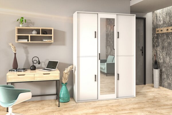 Priestranná šatníková skriňa so zrkadlom 150 cm AUREVIA - biela