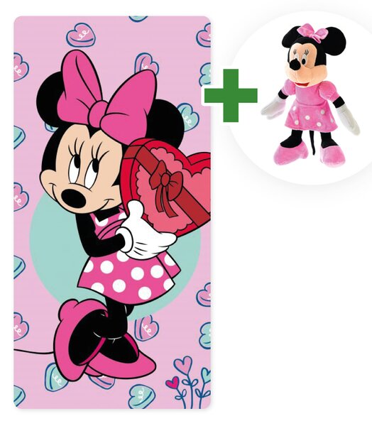 Súprava osuška 70x140 cm - Minnie "Pink" + plyšová hračka Minnie