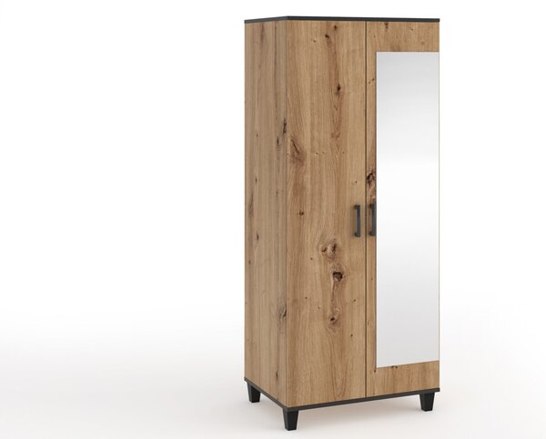Šatníková skriňa so zrkadlom 80 cm NAIRI - dub artisan