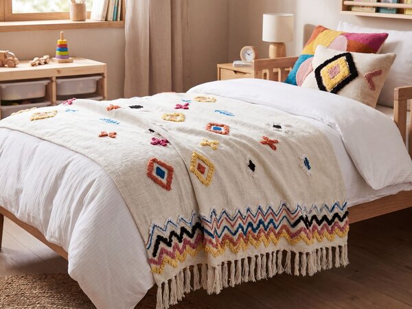 Prikrývka viacfarebná bavlnená 130 x 180 cm ručne vyšívaná so strapcami deka v boho štýle