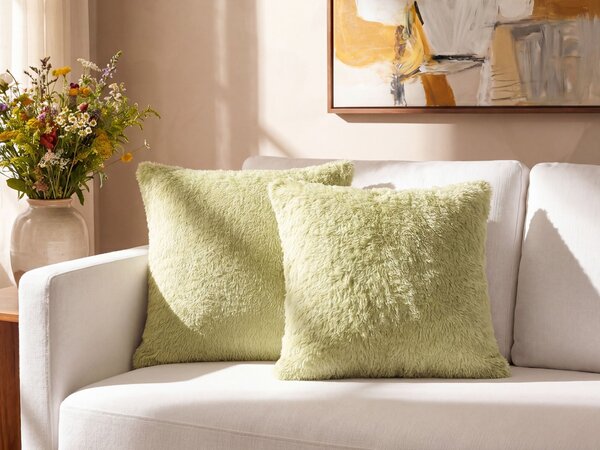Dekoratívny vankúš zelený umelá kožušina polyester 45 x 45 cm bez vzoru jednofarebný štvorcový tvar boho štýl doplnky