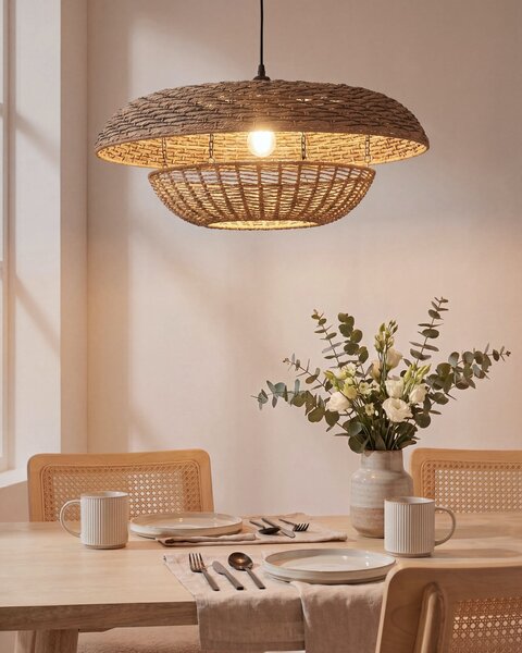 Závesná lampa prírodná s tienidlom z papierového lana závesné svietidlo do interiéru