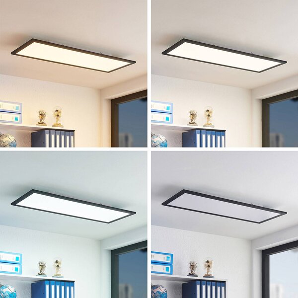 Lindby LED panel Nelios, 80 x 30 cm, čierny, kov, Čierna, Kuchyňa, Hliník, Moderný, Stropné svetlo