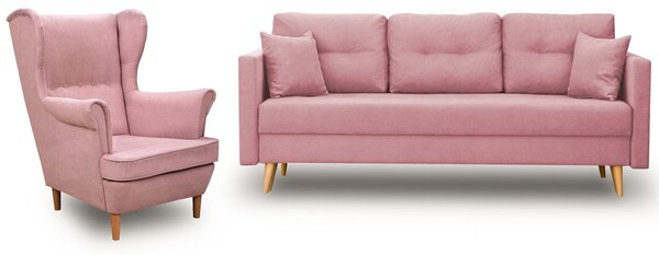 Škandinávsky set nábytku pohovka s kreslom Ružová