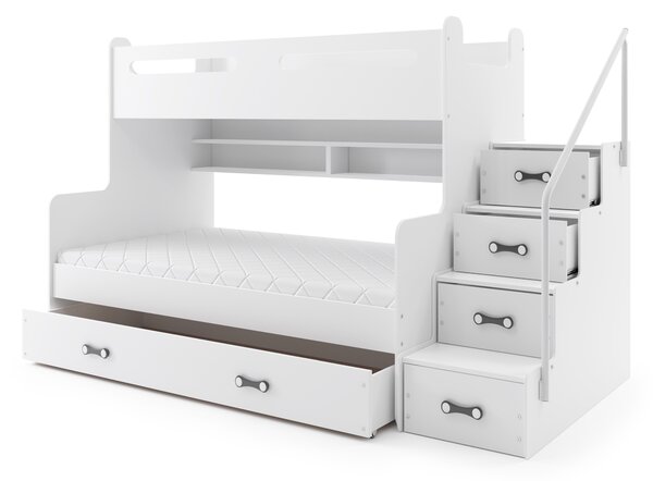 Poschodová posteľ 120 x 200 cm Moxxo 3 (biela + biela) (s roštami, matracmi a úl. priestorom). Vlastná spoľahlivá doprava až k Vám domov. 1056470