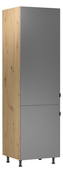 Skriňa na vstavanú chladničku VALEN - šírka 60 cm, dub artisan / šedobéžová