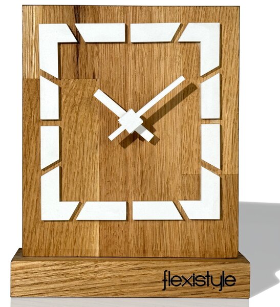 Dekorstudio Drevené stolové hodiny Square OAK - biele