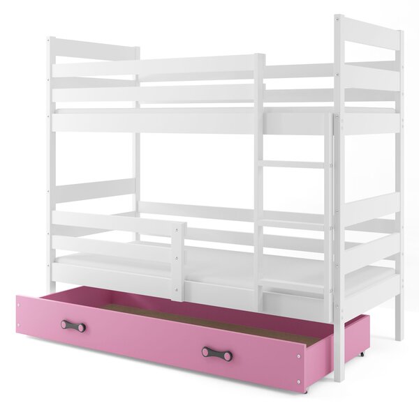 Poschodová posteľ 90 x 200 cm Eril B (biela + ružová) (s roštami, matracmi a úl. priestorom). Vlastná spoľahlivá doprava až k Vám domov. 1056573