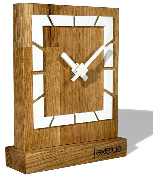 Dekorstudio Drevené stolové hodiny Square OAK - biele