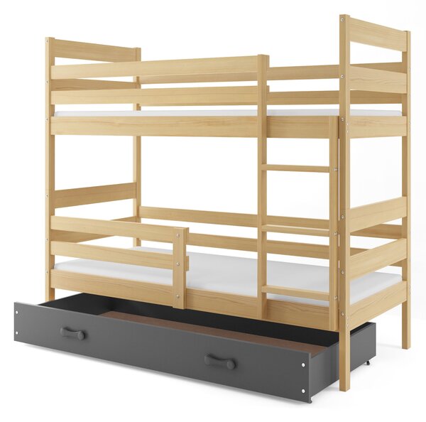Poschodová posteľ 80 x 160 cm Eril B (borovica + grafit) (s roštami, matracmi a úl. priestorom). Vlastná spoľahlivá doprava až k Vám domov. 1056551