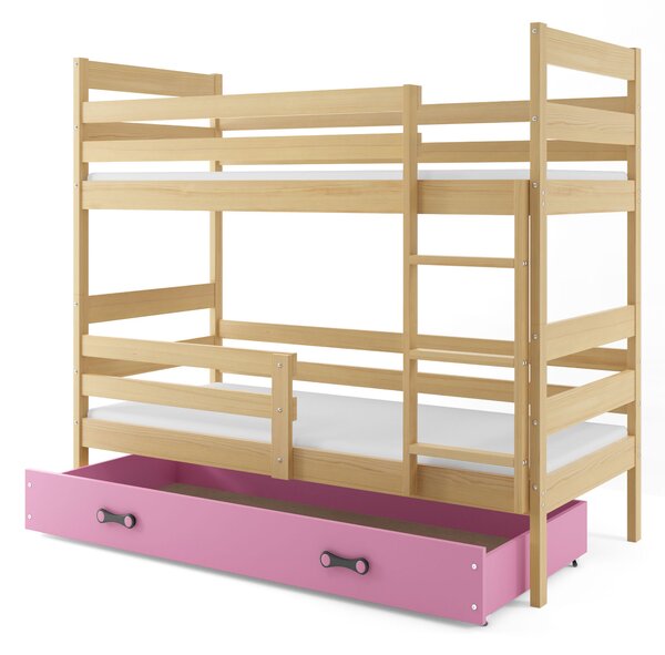Poschodová posteľ 80 x 160 cm Eril B (borovica + ružová) (s roštami, matracmi a úl. priestorom). Vlastná spoľahlivá doprava až k Vám domov. 1056553