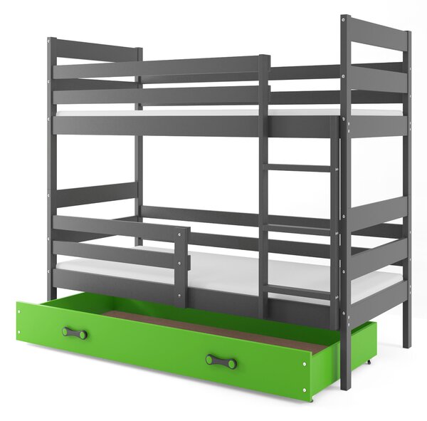 Poschodová posteľ 80 x 160 cm Eril B (grafit + zelená) (s roštami, matracmi a úl. priestorom). Vlastná spoľahlivá doprava až k Vám domov. 1056549