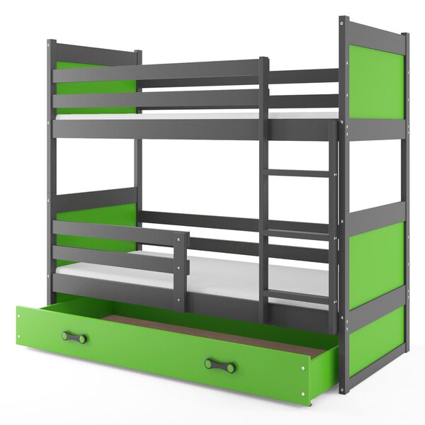 Poschodová posteľ 80 x 160 cm Ronnie B (grafit + zelená) (s roštami, matracmi a úl. priestorom). Vlastná spoľahlivá doprava až k Vám domov. 1056594