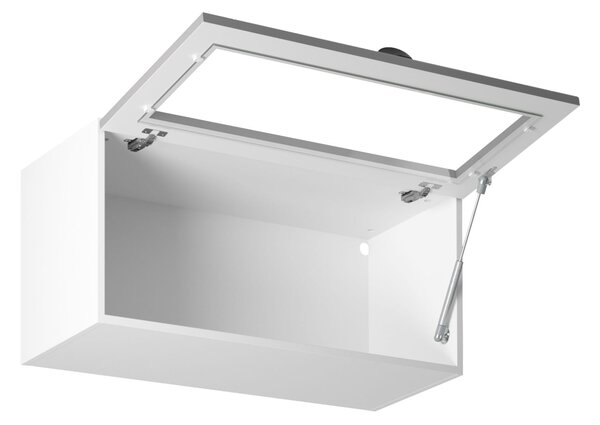 Horná presklená skrinka s výklopnými dvierkami LUMEA - šírka 80 cm, šedá / biela