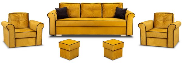 Merida Lounge Set Pohovka s 2 kreslá s podnožkami Žltá