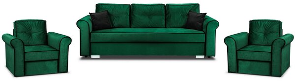 Merida Lounge Set Pohovka s 2 kreslá Tmavo zelená