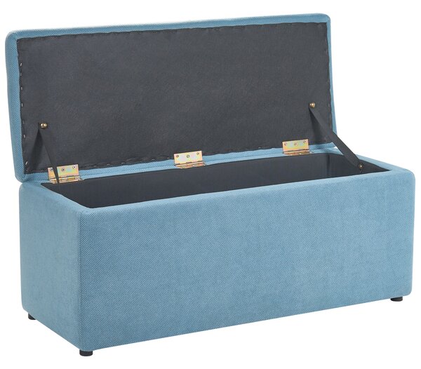 Taburet modrý 100 x 42 x 40 cm polyester čalúnená taburetka úložný priestor obývacia izba moderný štýl