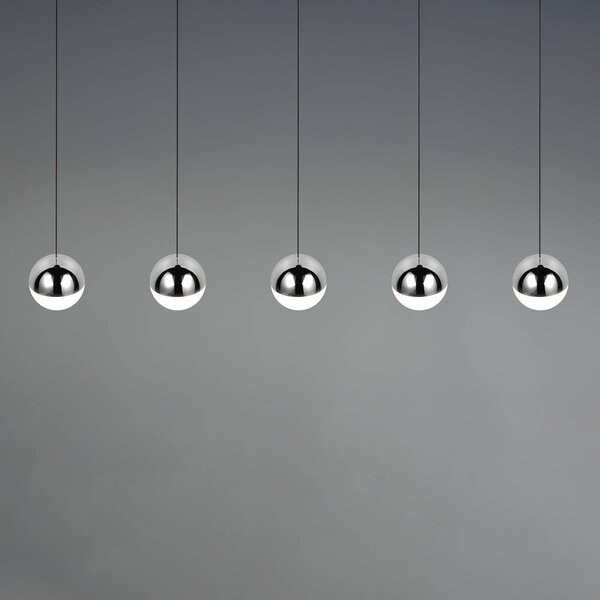 Reality Leuchten LED závesné svietidlo Senta, chróm, dĺžka 114 cm, 4 000 K, 5-pl., Chrómová / strieborná, Obývacia izba / jedáleň, Plast, Moderný, Závesné svietidlo