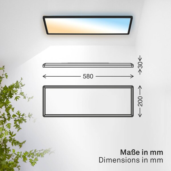 B.K. Licht LED panel Shallow s diaľkovým ovládaním 58 x 20 cm, čierny, podsvietenie, Čierna, Pracovňa / Kancelária, Plast, Stropné svetlo