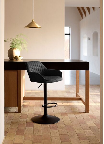 Tmavosivá čalúnená barová stolička s nastaviteľnou výškou/s podrúčkami (výška sedadla 65 cm) Nolan – Unique Furniture