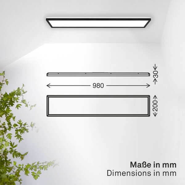 LED panel Shallow on/off, 98 x 20 cm, čierny, 840 podsvietenie, Čierna, Pracovňa / Kancelária, Plast, Stropné svetlo