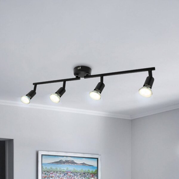 B.K. Licht Stropné svietidlo Jade, čierne, 4-pl., GU10 LED, 3 000 K, Čierna, Obývacia izba / jedáleň, kov, Moderný, Stropné svetlo