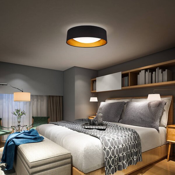 Stropné LED svetlo Kari, čierne/zlaté, textil, 4 000 K, Čierna, Obývacia izba / jedáleň, Textil / látka / hodváb, Moderný, Závesné svietidlo