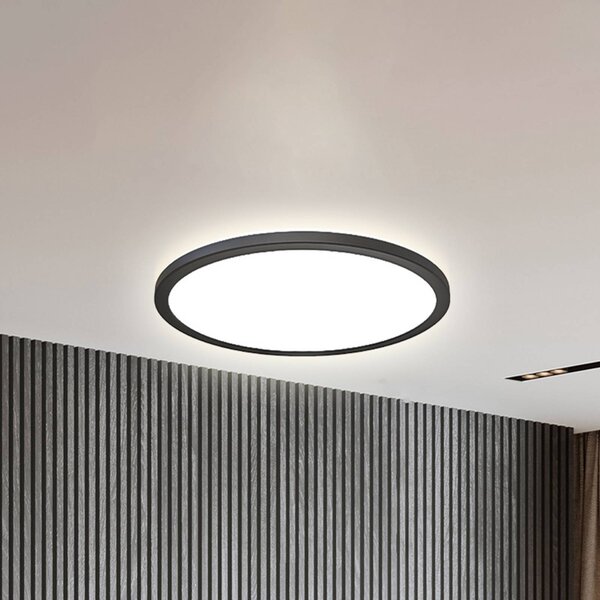LED panel Slim s diaľkovým ovládaním RGBW, Ø 42 cm, čierny, podsvietenie, Čierna, Pracovňa / Kancelária, Plast, Závesné svietidlo